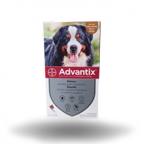 ADVANTIX SPOT ON 4 PIPETTE CANI 40-60 KG  SCAD.  11-2025 -DISPONIBILE ANCHE CONFEZIONE DA 6 PIPETTE