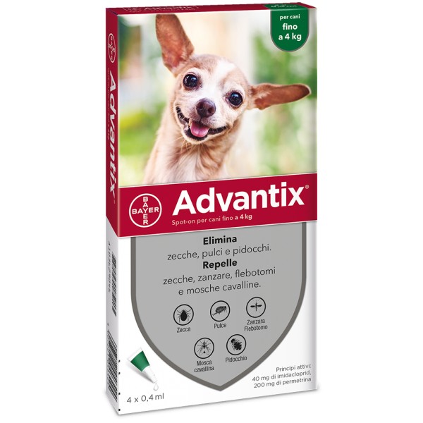 ADVANTIX SPOT ON 4 PIPETTE CANI 0-4 KG  SCAD.09-2025 -DISPONIBILE ANCHE CONFEZIONE DA 6 PIPETTE