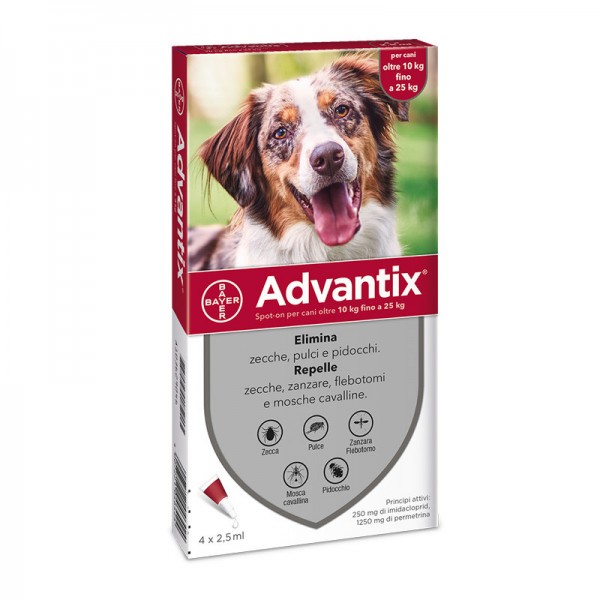ADVANTIX SPOT ON 4 PIPETTE CANI 10-25 KG  SCAD.  08-2027 -DISPONIBILE ANCHE CONFEZIONE DA 6 PIPETTE