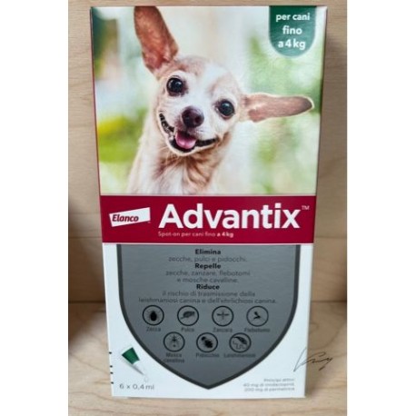 ADVANTIX SPOT ON 6 PIPETTE CANI 0-4 KG - SCAD. 10-2026 - Farmacia